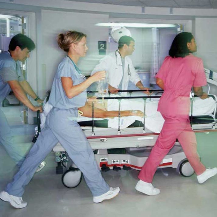 nursing students walking through hallway